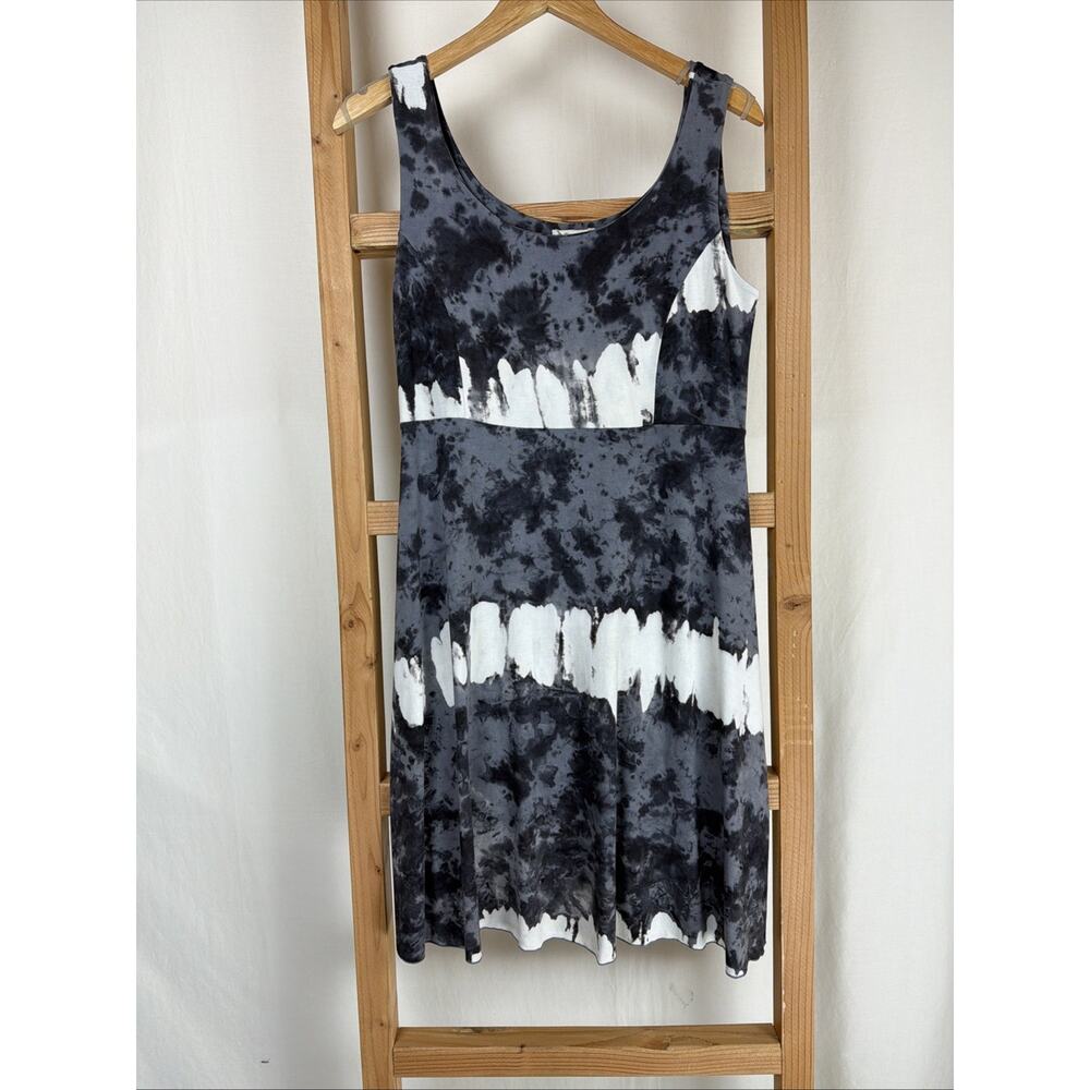 NWT Zen Knits Gray Tie Dyed Scoop Neck A-Line Midi Tank Dress #0880 Size MED